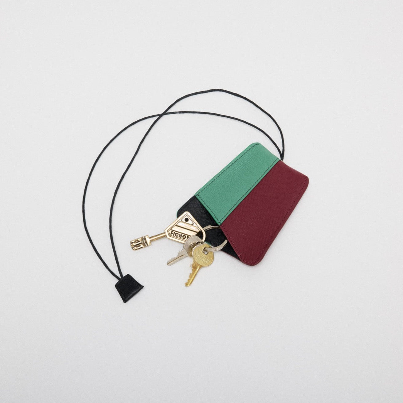 Leather - PVC Key Bell in Burgundy / Grass